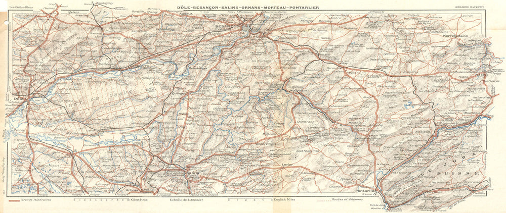 DOLE. Besançon-Salins-Ornans-Morteau-Pontarlier 1924 old antique map chart