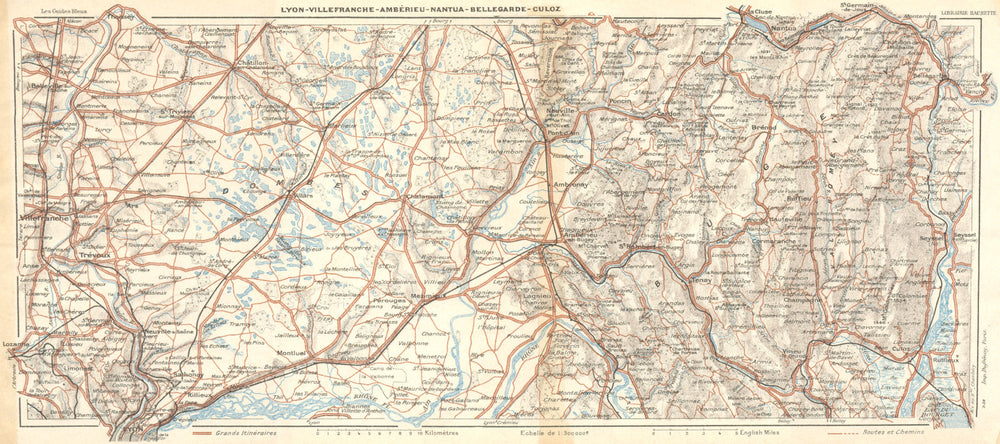 LYON. Villefranche-Amberieu-Nantua-Bellegarde 1924 old antique map plan chart
