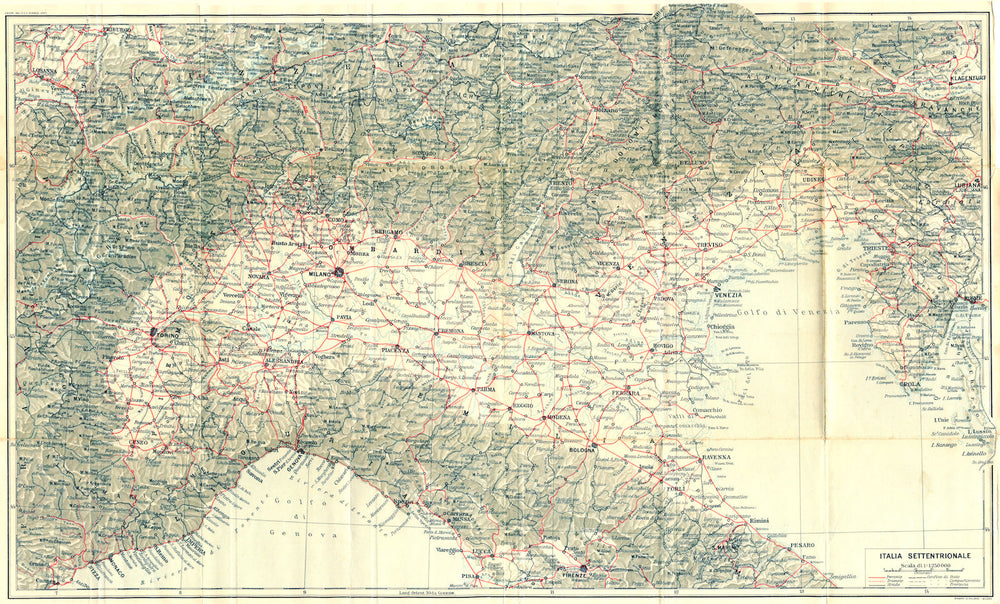 ITALY. Italia Settentrionale 1926 old vintage map plan chart
