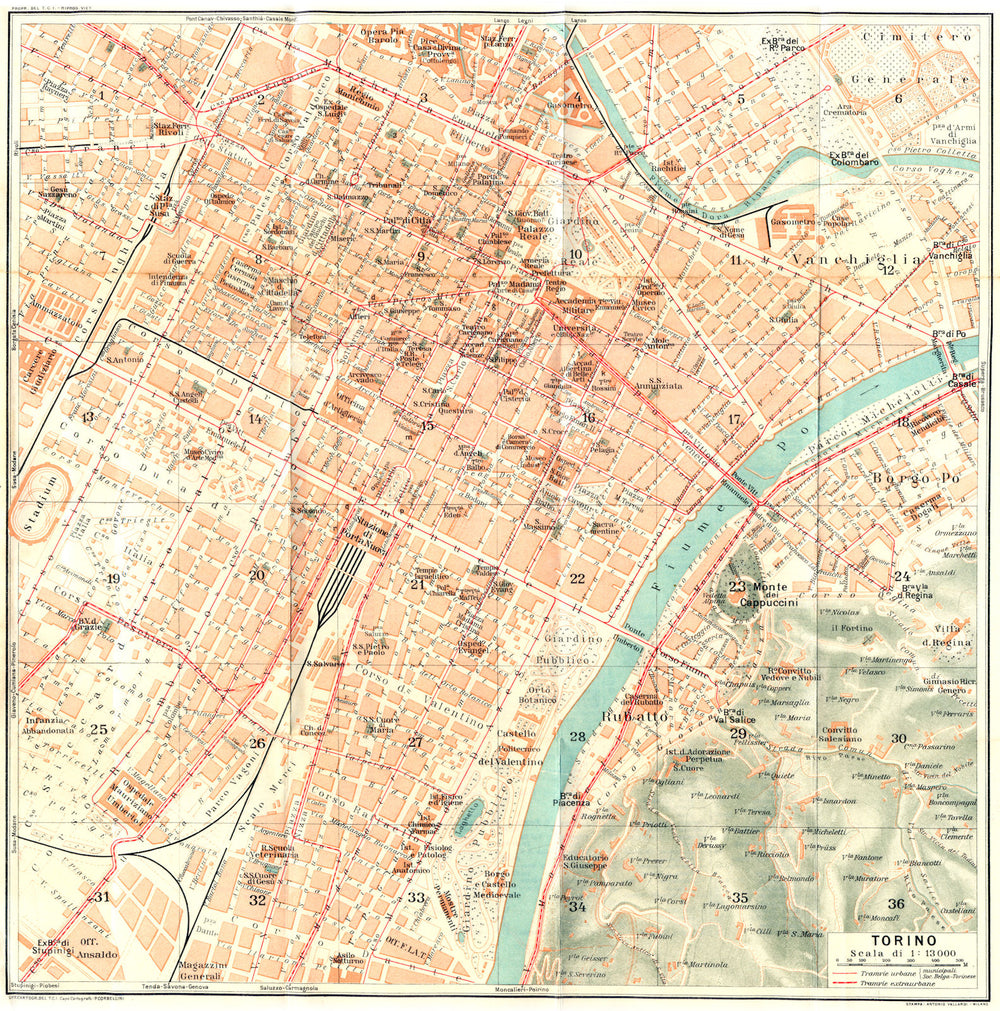 ITALY. Torino(Turin) 1926 old vintage map plan chart