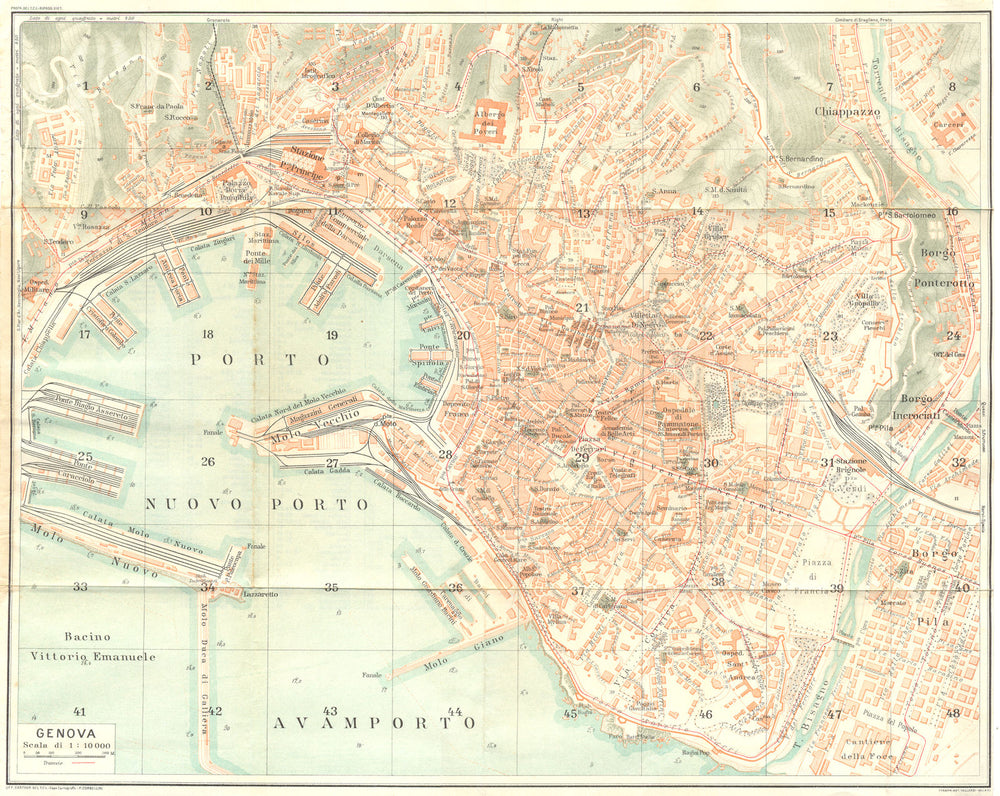 ITALY. Genova Genoa 1926 old vintage map plan chart