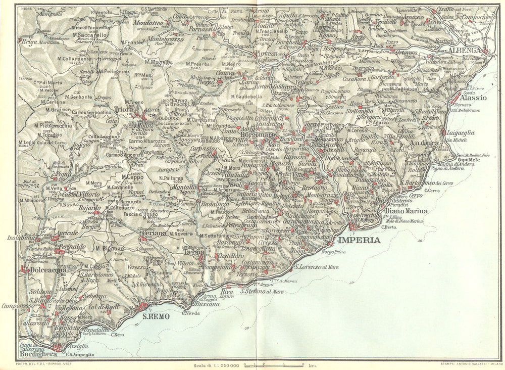 ITALY. Bordighera Albenga San Remo Imperia  1926 old vintage map plan chart