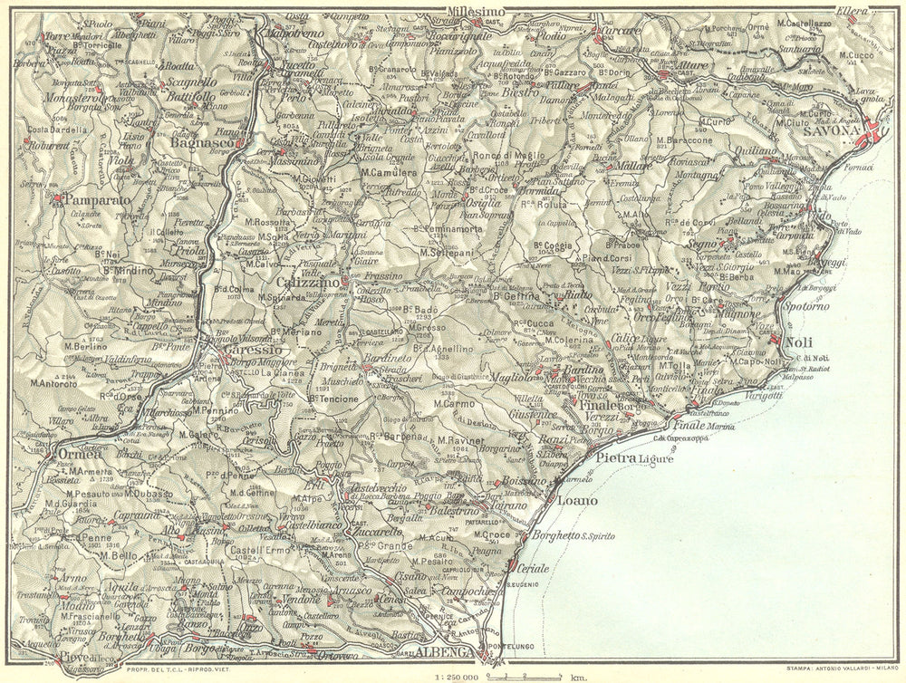 ITALY. Albenga Savone Noli Garessio 1926 old vintage map plan chart