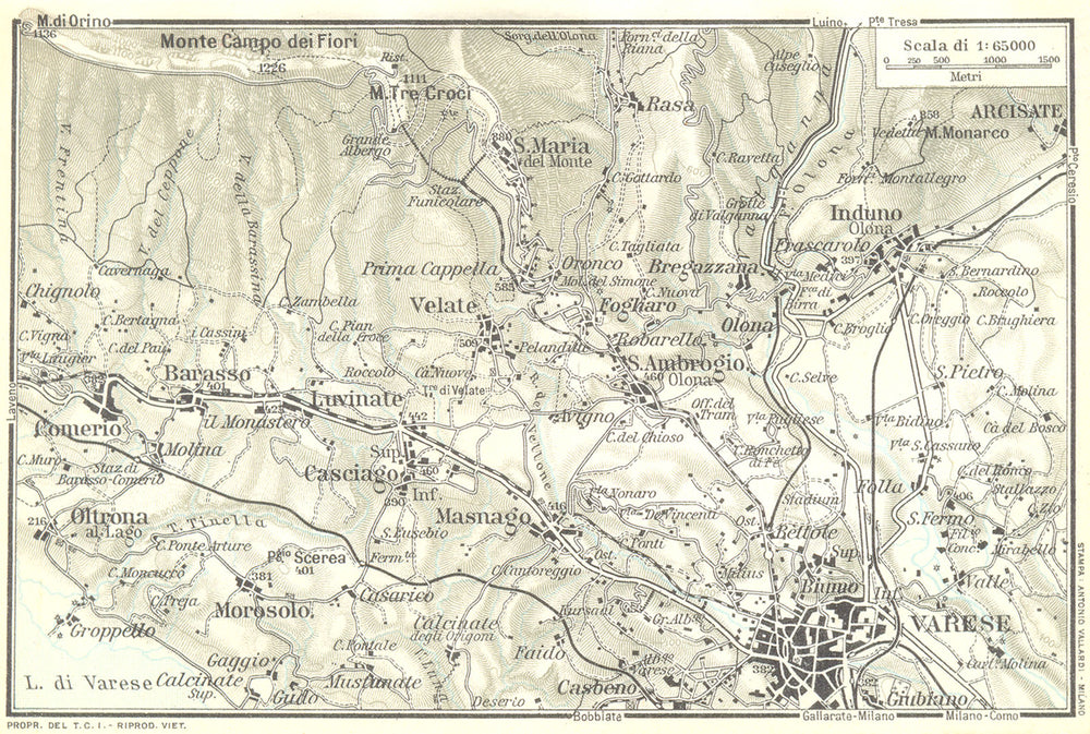 ITALY. Varese Comerio Induno 1926 old vintage map plan chart