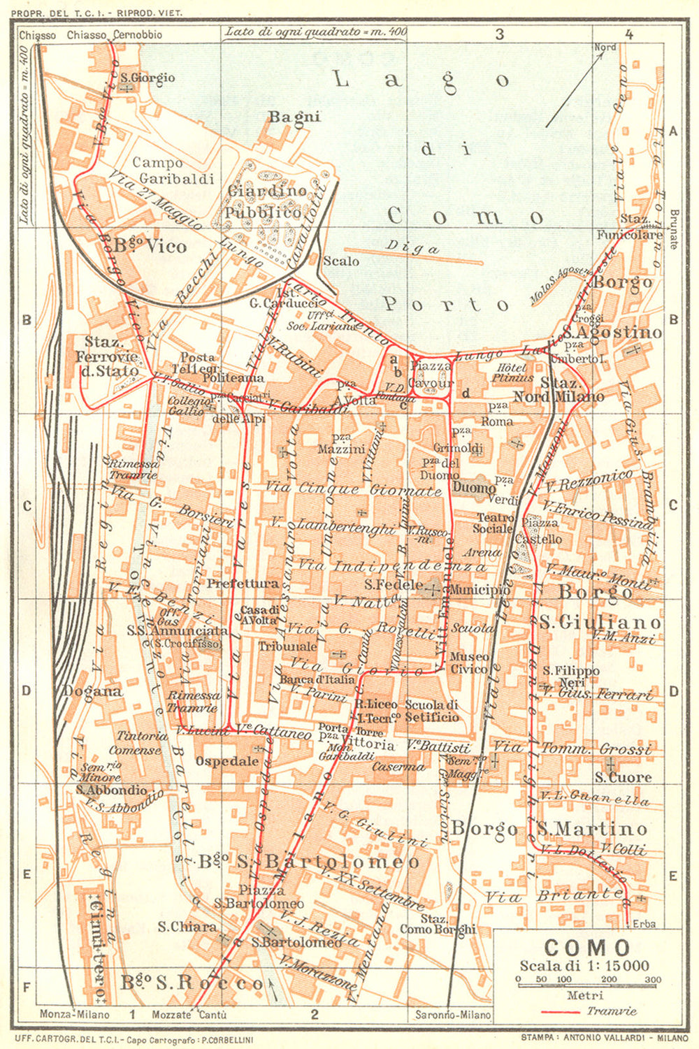 ITALY. Como 1926 old vintage map plan chart