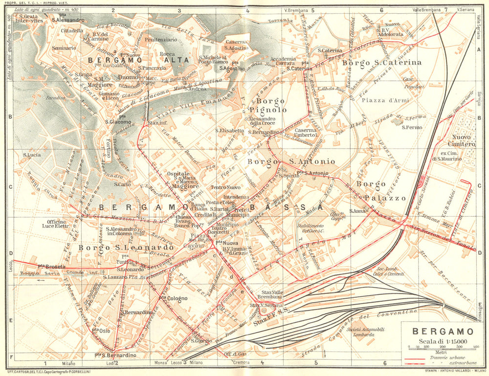 ITALY. Bergamo 1926 old vintage map plan chart