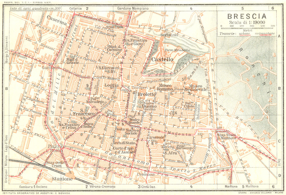 ITALY. Brescia 1926 old vintage map plan chart