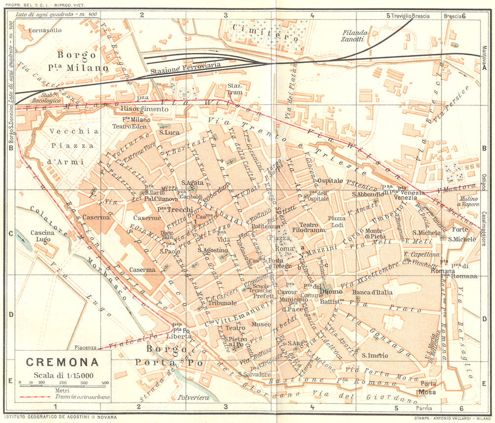 ITALY. Cremona 1926 old vintage map plan chart