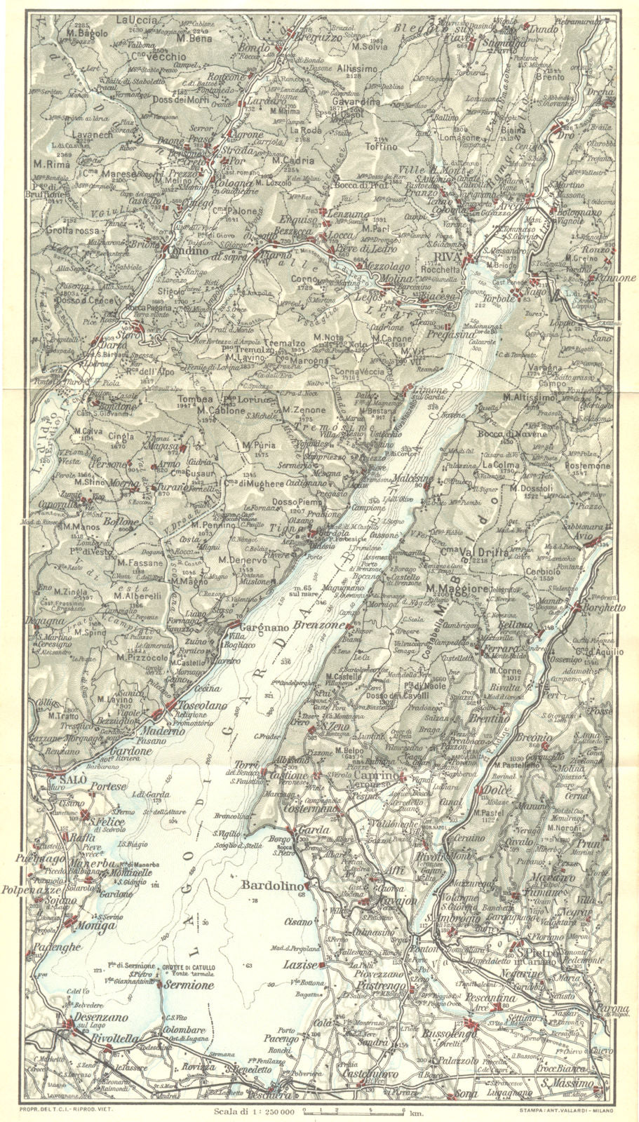 ITALY. Lake lago di Garda 1926 old vintage map plan chart