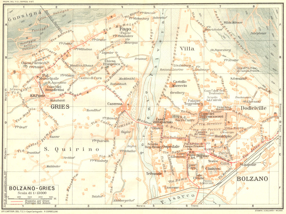 ITALY. Venetie Tridentine. Bolzano-Gries 1926 old vintage map plan chart