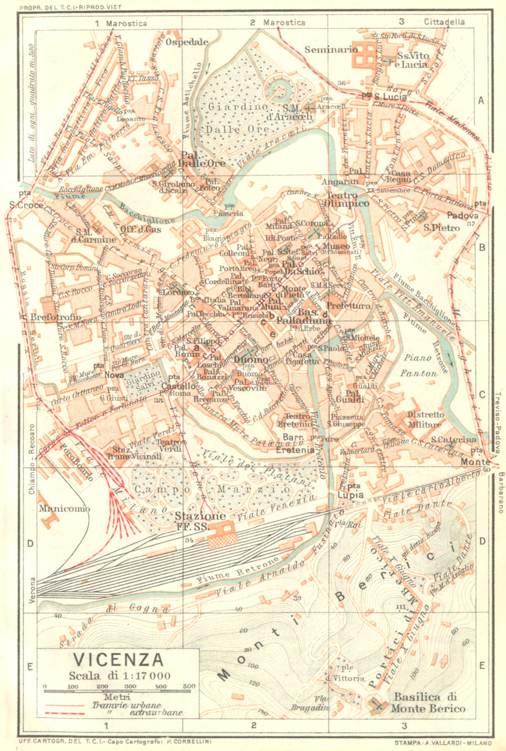 ITALY. Vicenza 1926 old vintage map plan chart