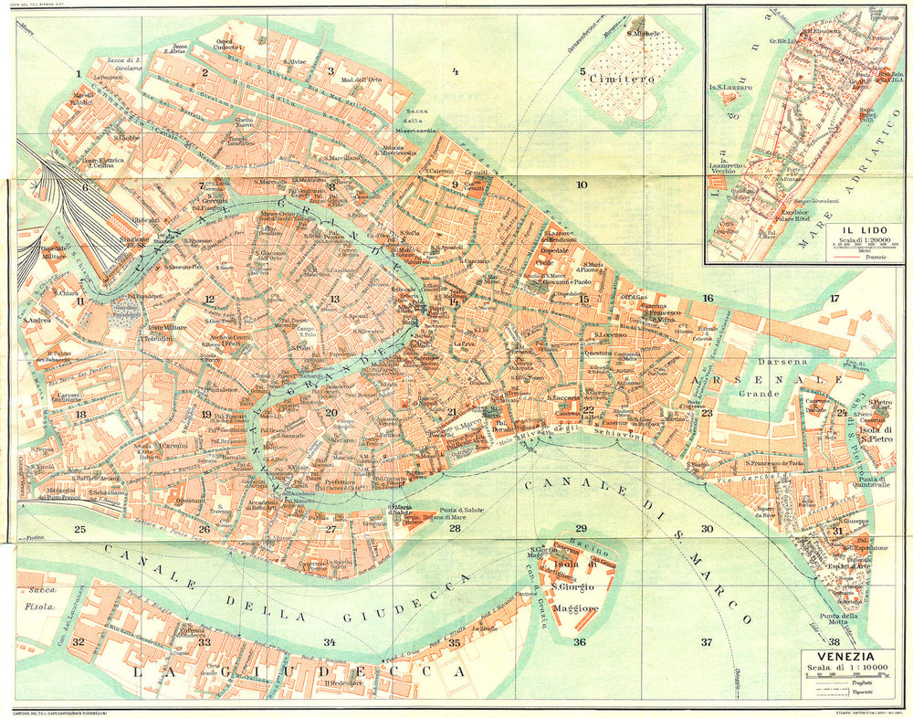 VENICE. Venise. Venezia 1926 old vintage map plan chart