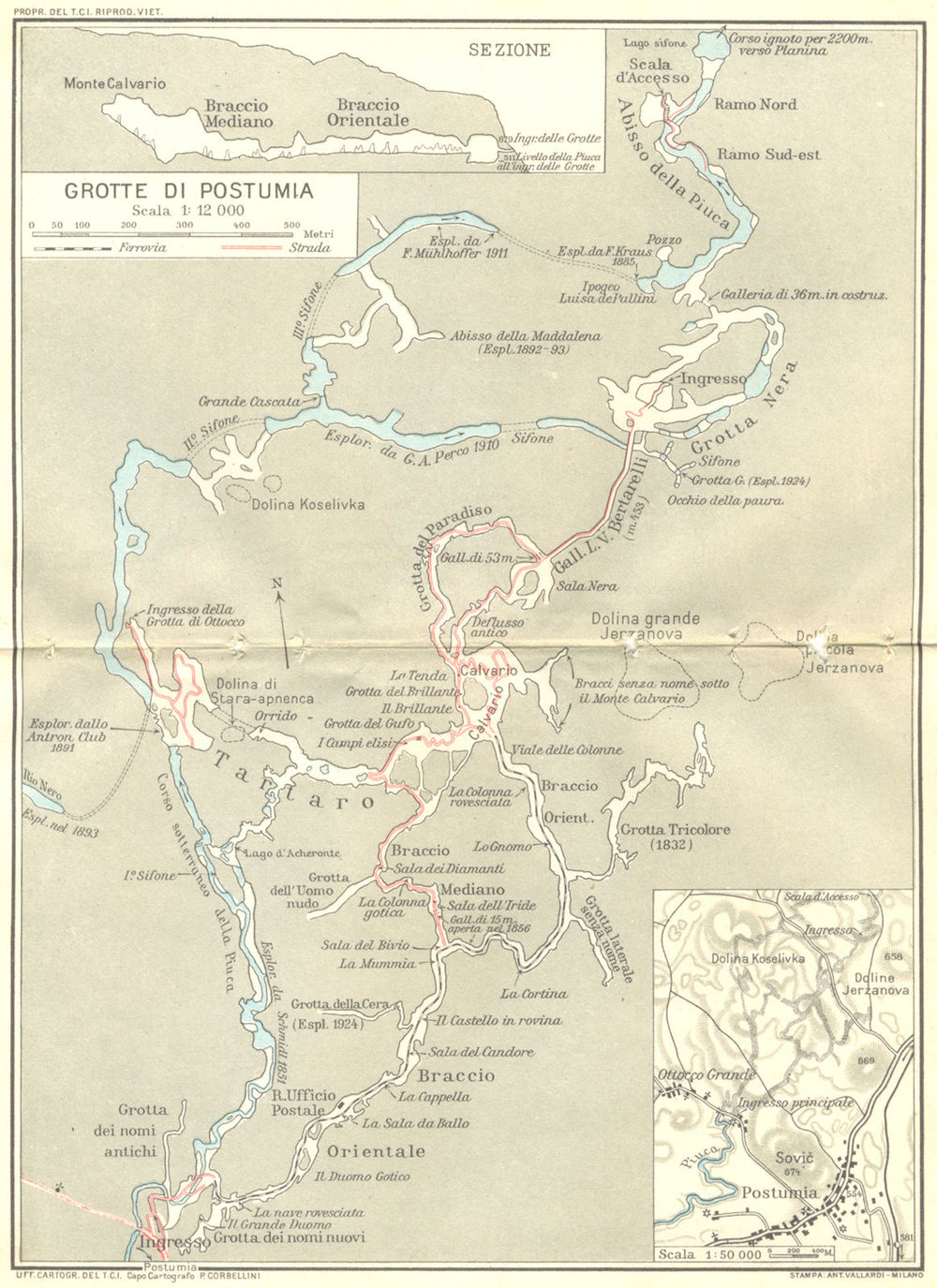 SLOVENIA. L'Istrie. Grotte Di Postojna 1926 old vintage map plan chart