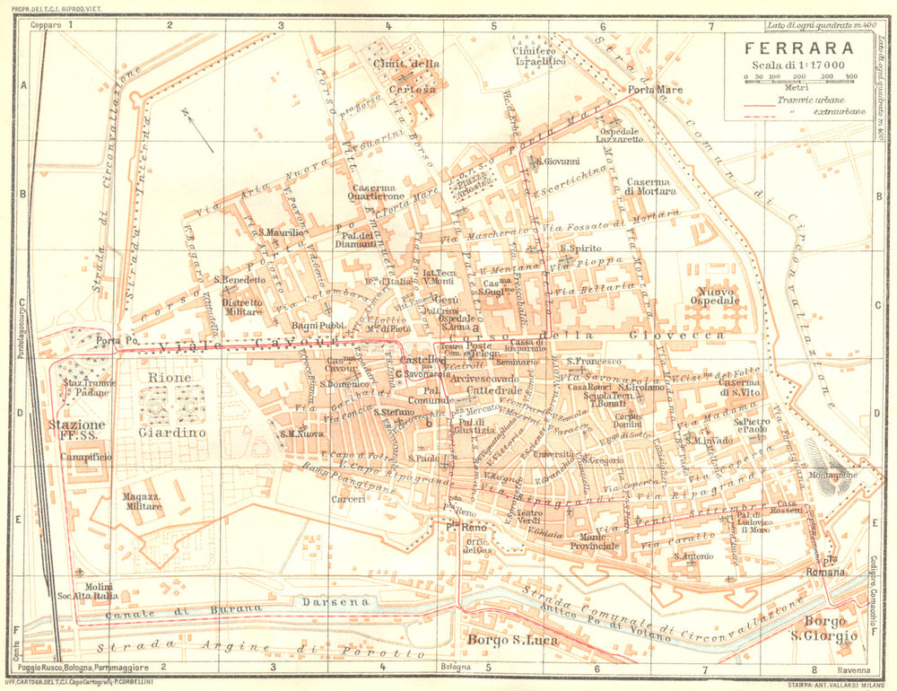 ITALY. Ferrara 1926 old vintage map plan chart