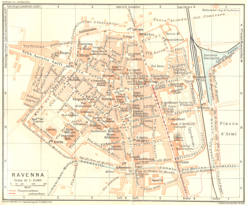 ITALY. Ravenne. Ravenna 1926 old vintage map plan chart