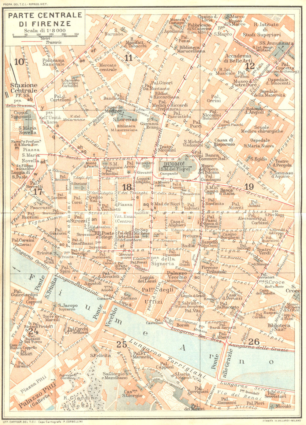 ITALY. Florence. Parte Centrale Di Firenze 1926 old vintage map plan chart