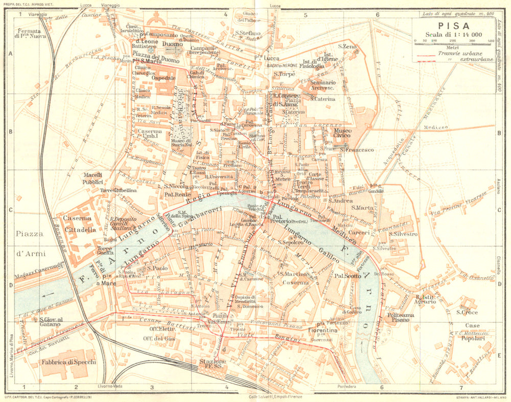 ITALY. Pisa 1926 old vintage map plan chart