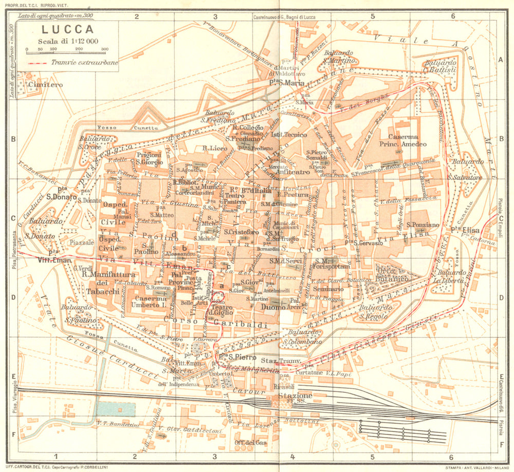 ITALY. Lucca 1926 old vintage map plan chart