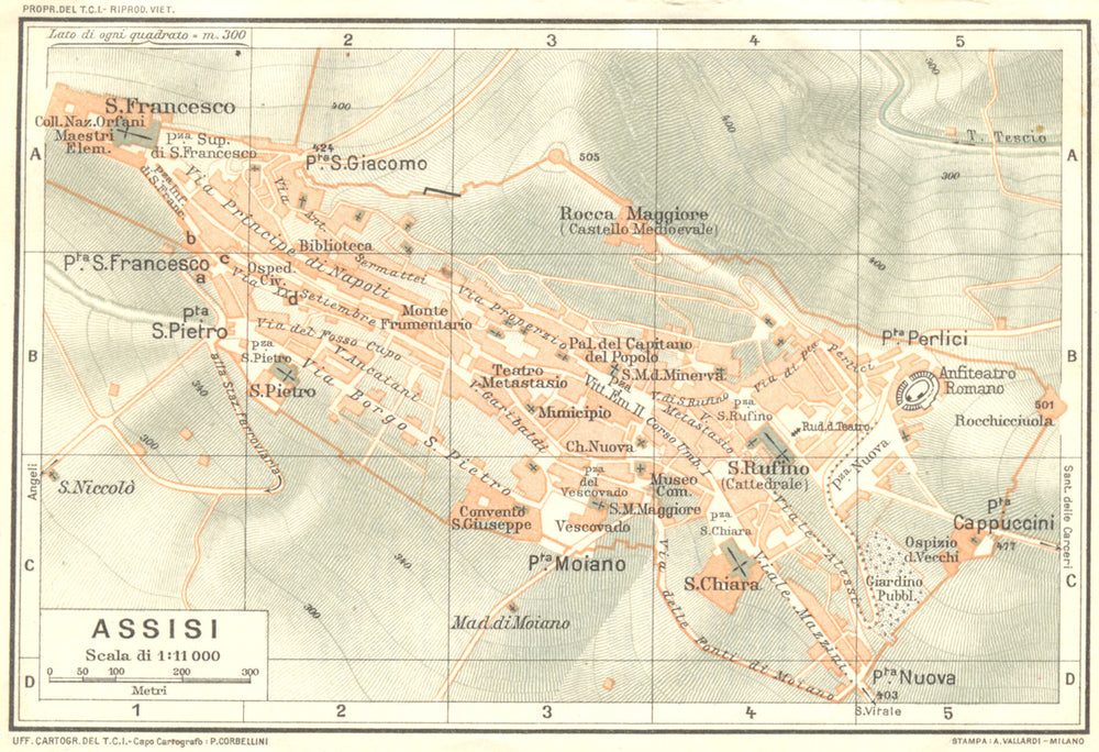 ITALY. Assisi 1926 old vintage map plan chart