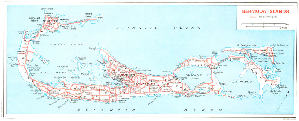 BERMUDA. Bermudes. Routes Principales 1967 old vintage map plan chart