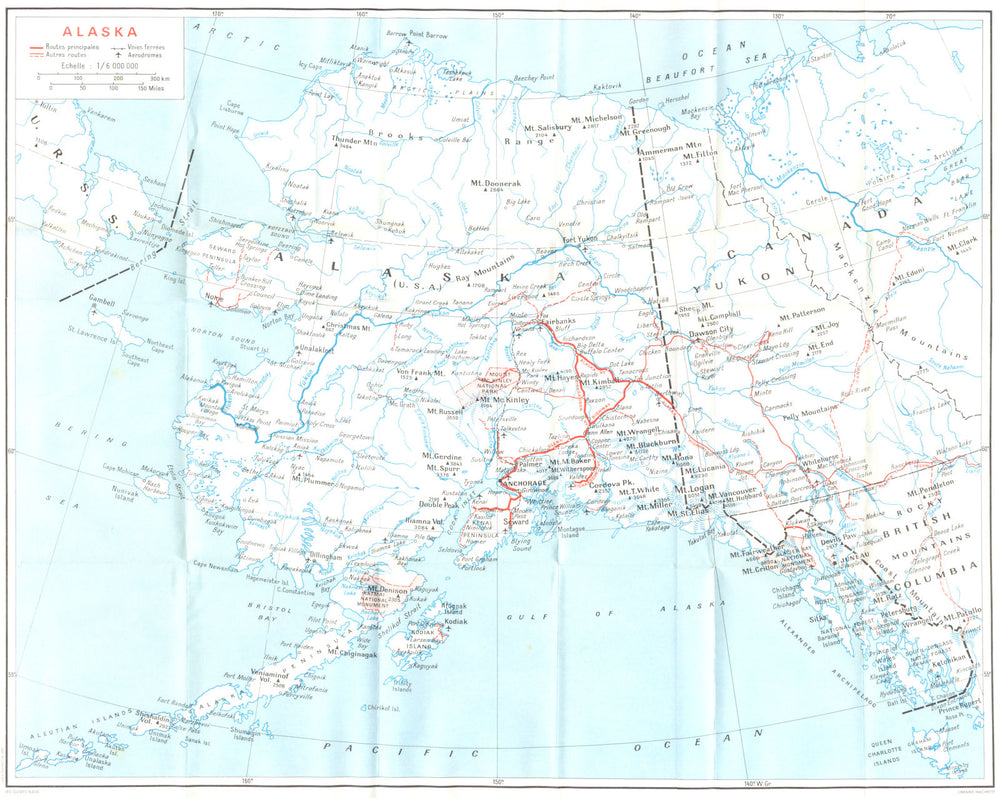 ALASKA. De Fairbanks a Anchorage 1967 old vintage map plan chart