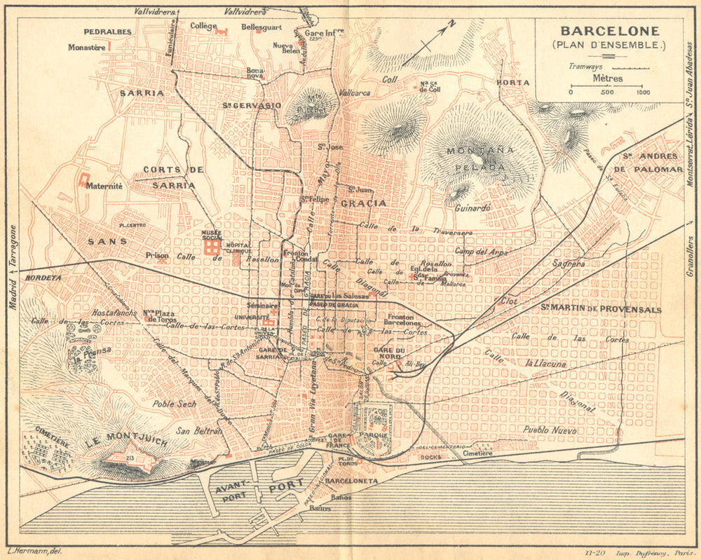 SPAIN. Barcelona. (plan D'Ensemble) 1921 old antique vintage map chart