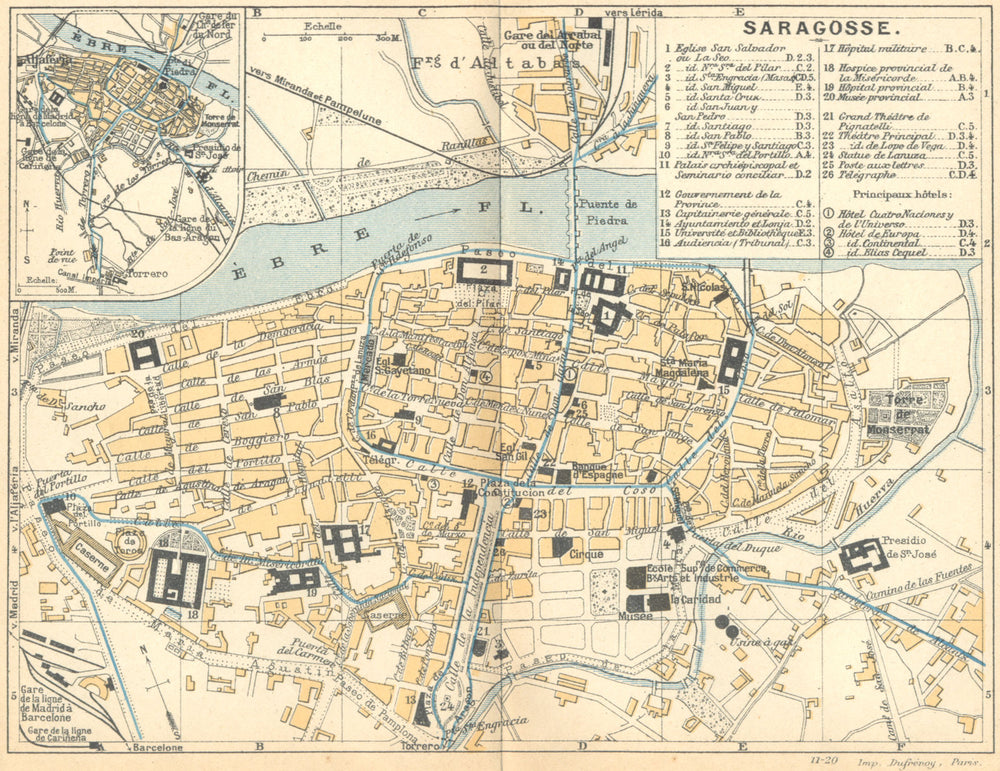 SPAIN. Saragosse. Zaragoza 1921 old antique vintage map plan chart