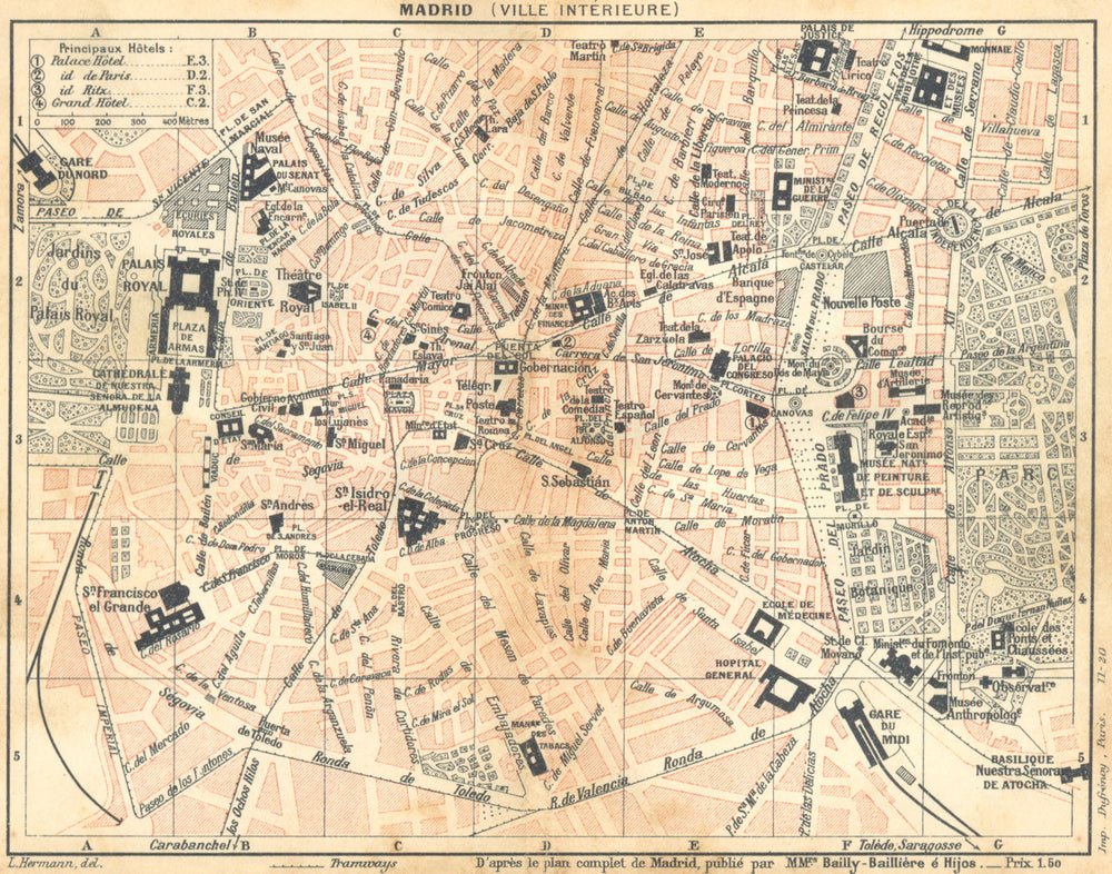 SPAIN. Madrid. (Ville Interieure) 1921 old antique vintage map plan chart