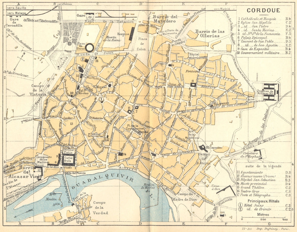 SPAIN. Cordoba(Cordoue) 1921 old antique vintage map plan chart
