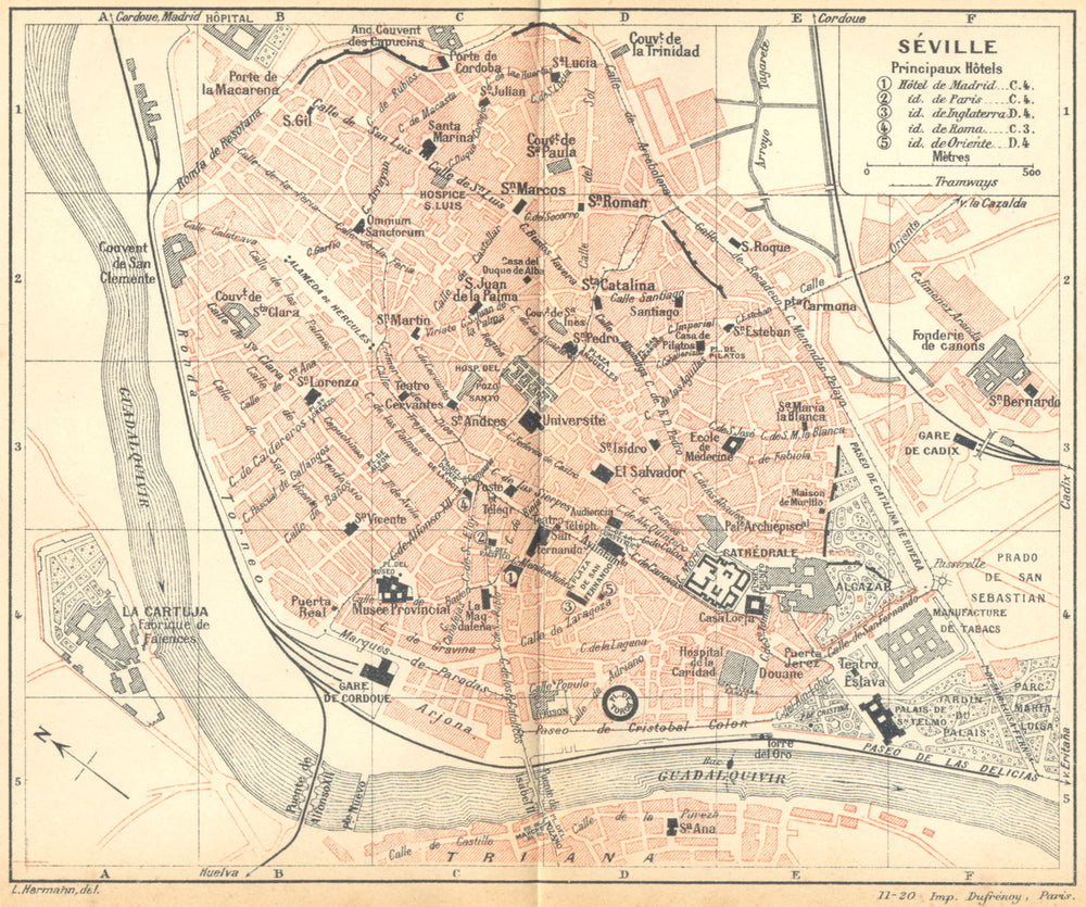 SPAIN. Seville Sevilla 1921 old antique vintage map plan chart