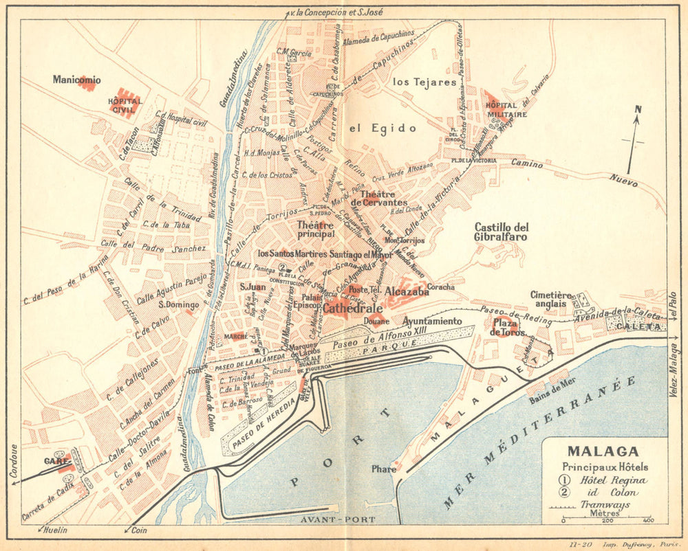 SPAIN. Malaga 1921 old antique vintage map plan chart