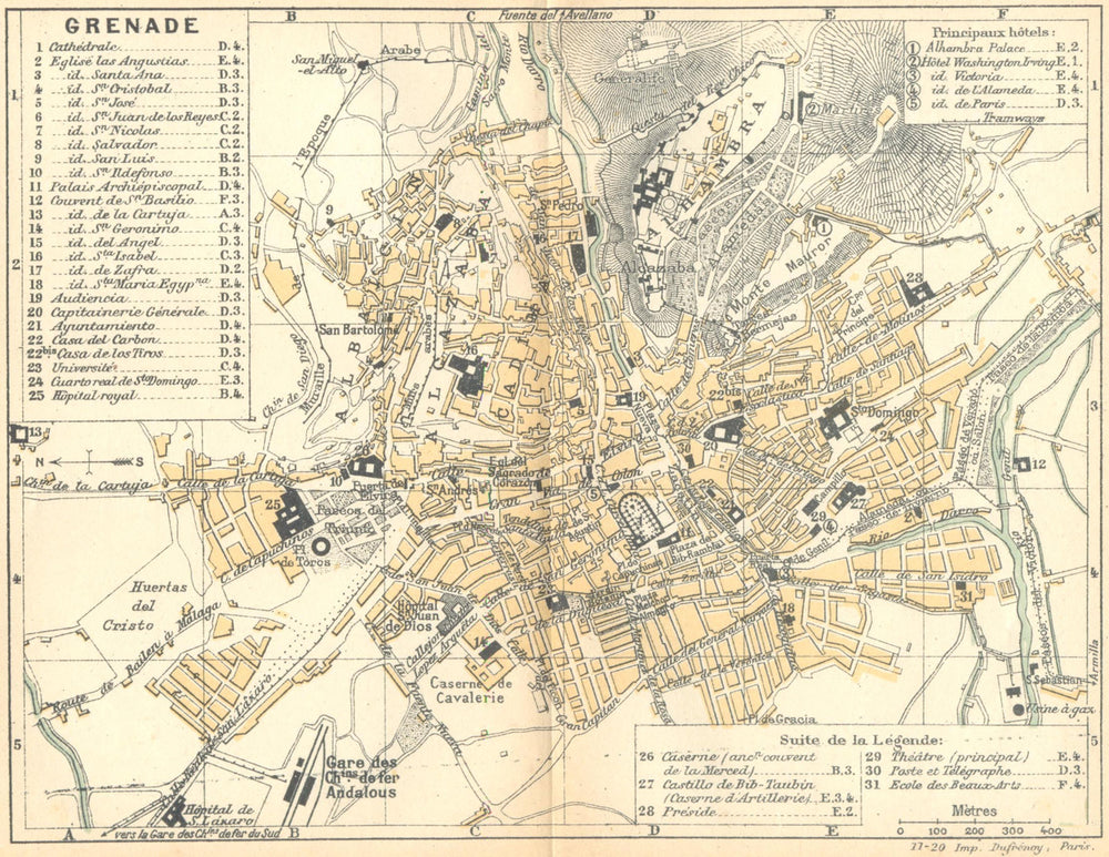 SPAIN. Grenada. Grenade 1921 old antique vintage map plan chart