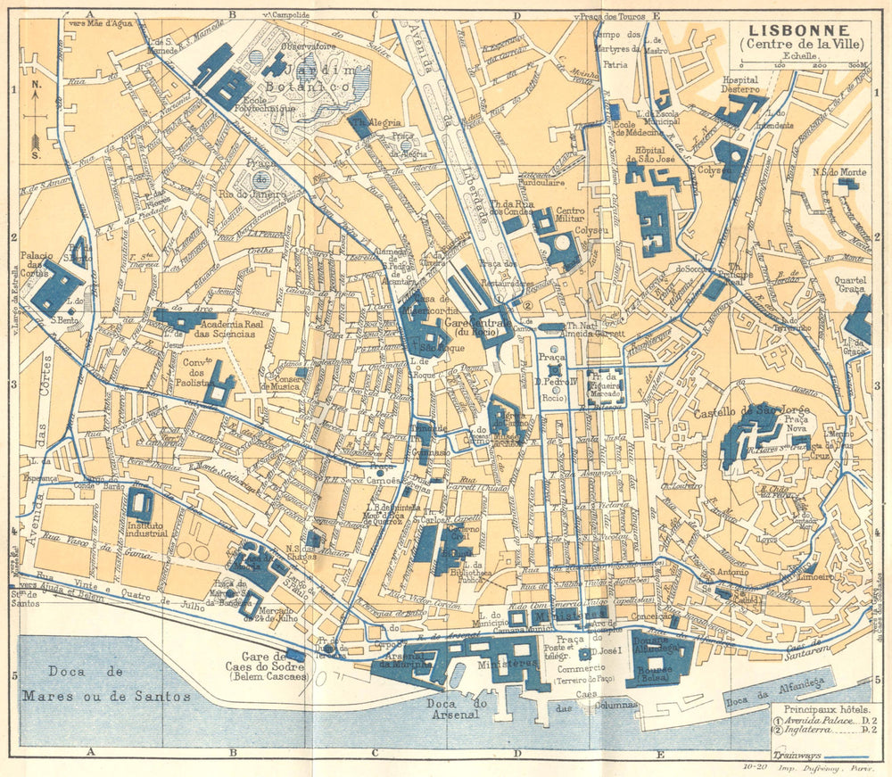 PORTUGAL. Lisboa Lisbon Centre de Ville 1921 old antique map plan chart
