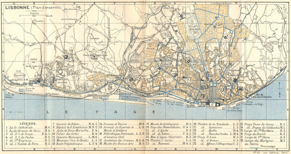 PORTUGAL. Lisboa Lisbon plan d'ensemble 1921 old antique map chart