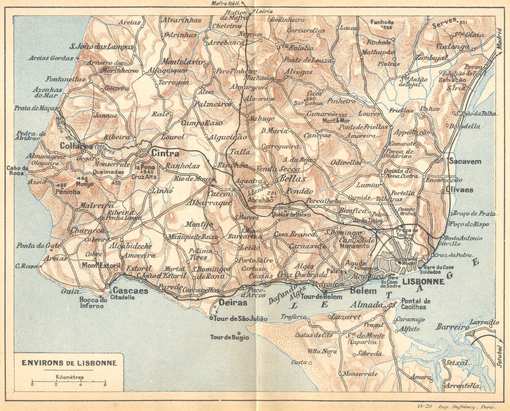 PORTUGAL. Area de Lisboa Lisbon 1921 old antique vintage map plan chart