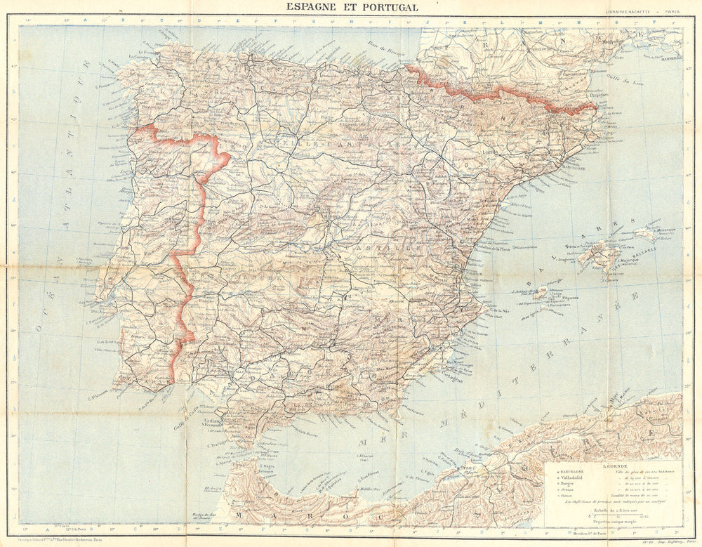 PORTUGAL. Espagne(Spain) 1921 old antique vintage map plan chart