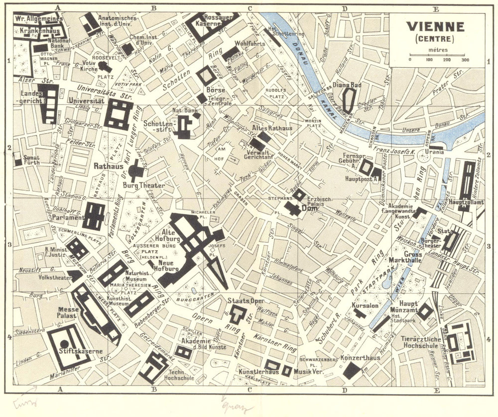 AUSTRIA. Vienna Vienne(Centre) 1954 old vintage map plan chart