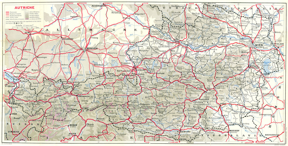 AUSTRIA. Autriche 1954 old vintage map plan chart