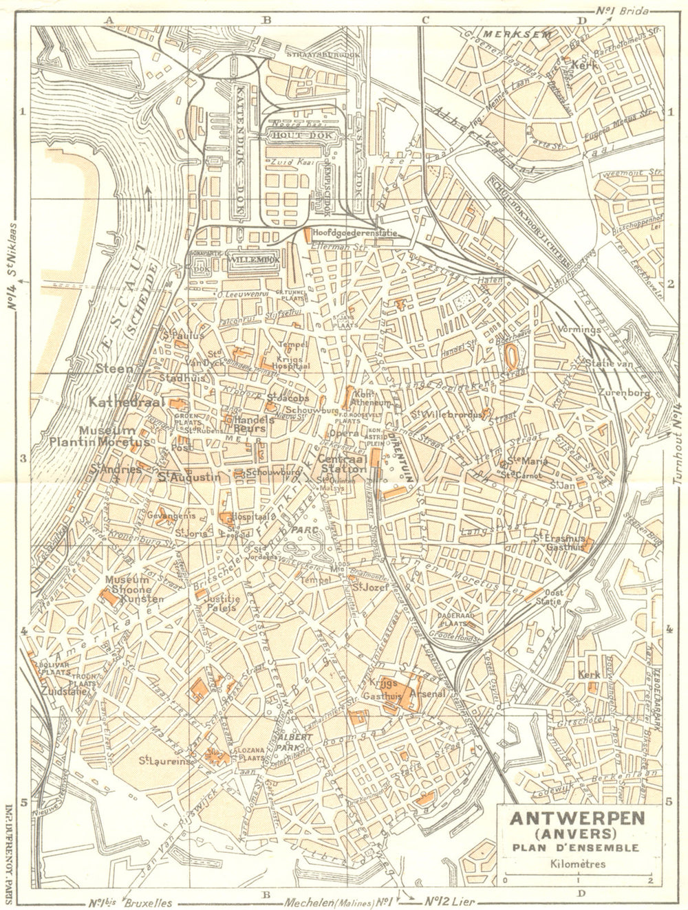 BELGIUM. Anvers(Antwerpen). plan D'Ensemble 1953 old vintage map chart