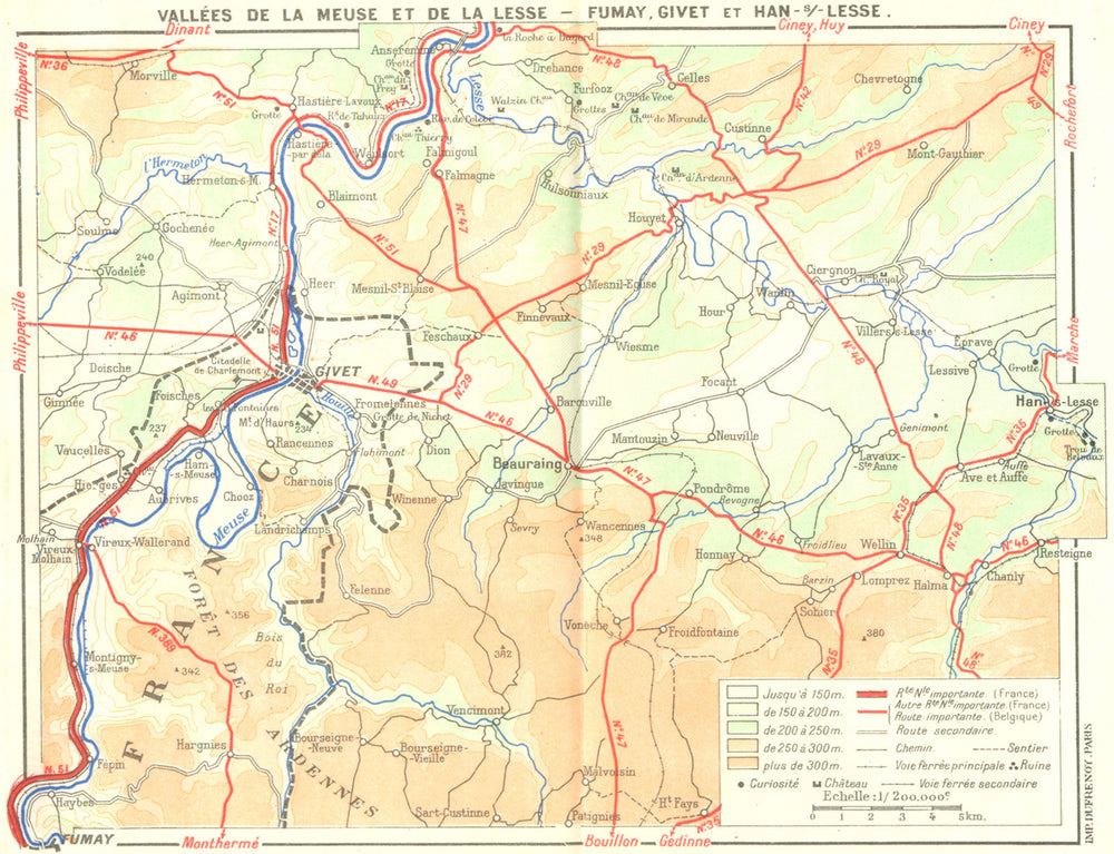 MEUSE. Vallees de Lesse-Fumay, Givet Han-s  1953 old vintage map plan chart