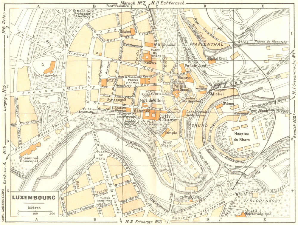 LUXEMBOURG  1953 old vintage map plan chart