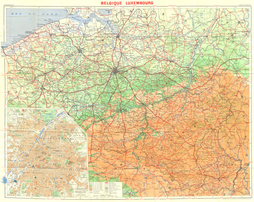 LUXEMBOURG. Belgique 1953 old vintage map plan chart
