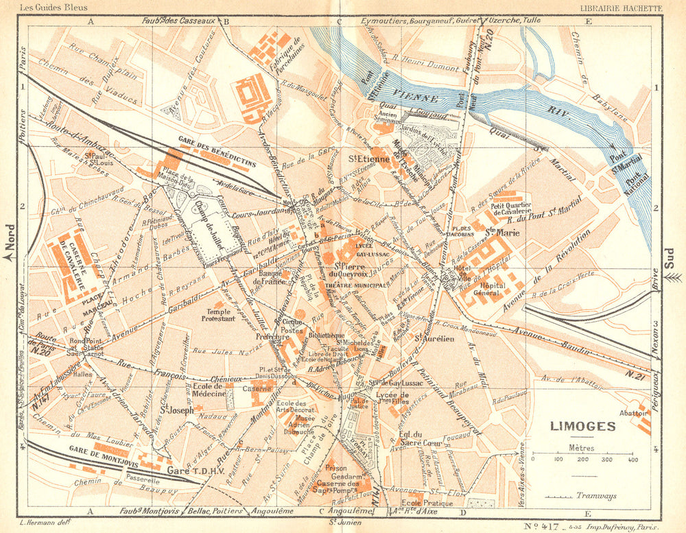 HAUTE-VIENNE. Limoges 1935 old vintage map plan chart
