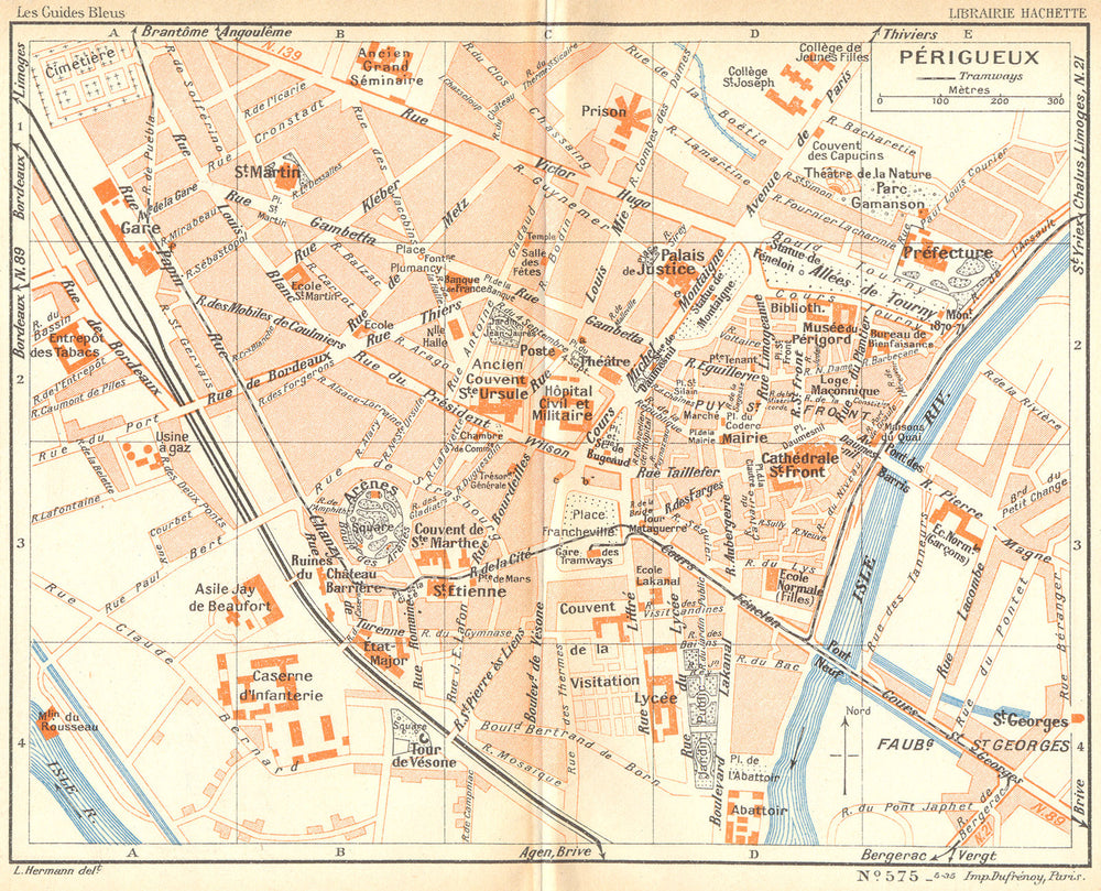 DORDOGNE. Périgueux 1935 old vintage map plan chart