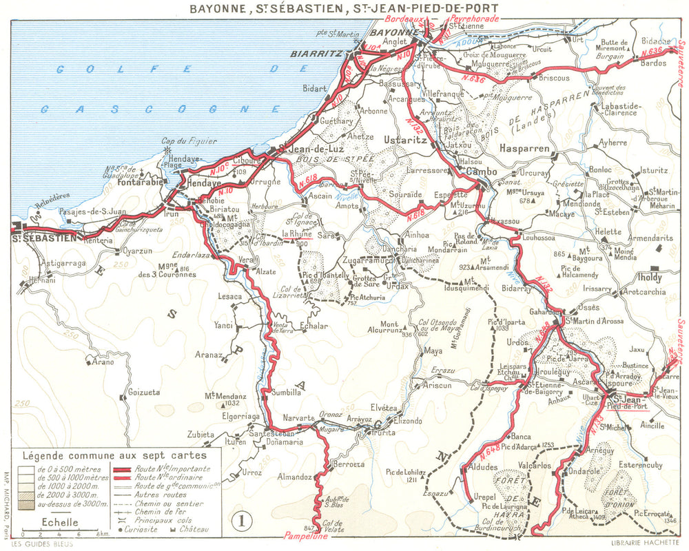 BASQUE. Bayonne St-Sebastien. Jean-Pied-port 1959 old vintage map plan chart