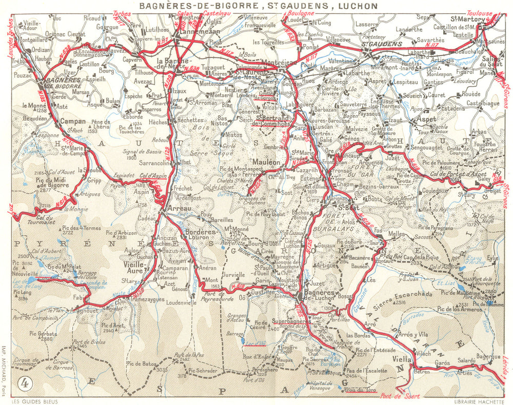 PYRÉNÉES. Bagneres-Bigorre, St Gaudens, Luchon 1959 old vintage map plan chart
