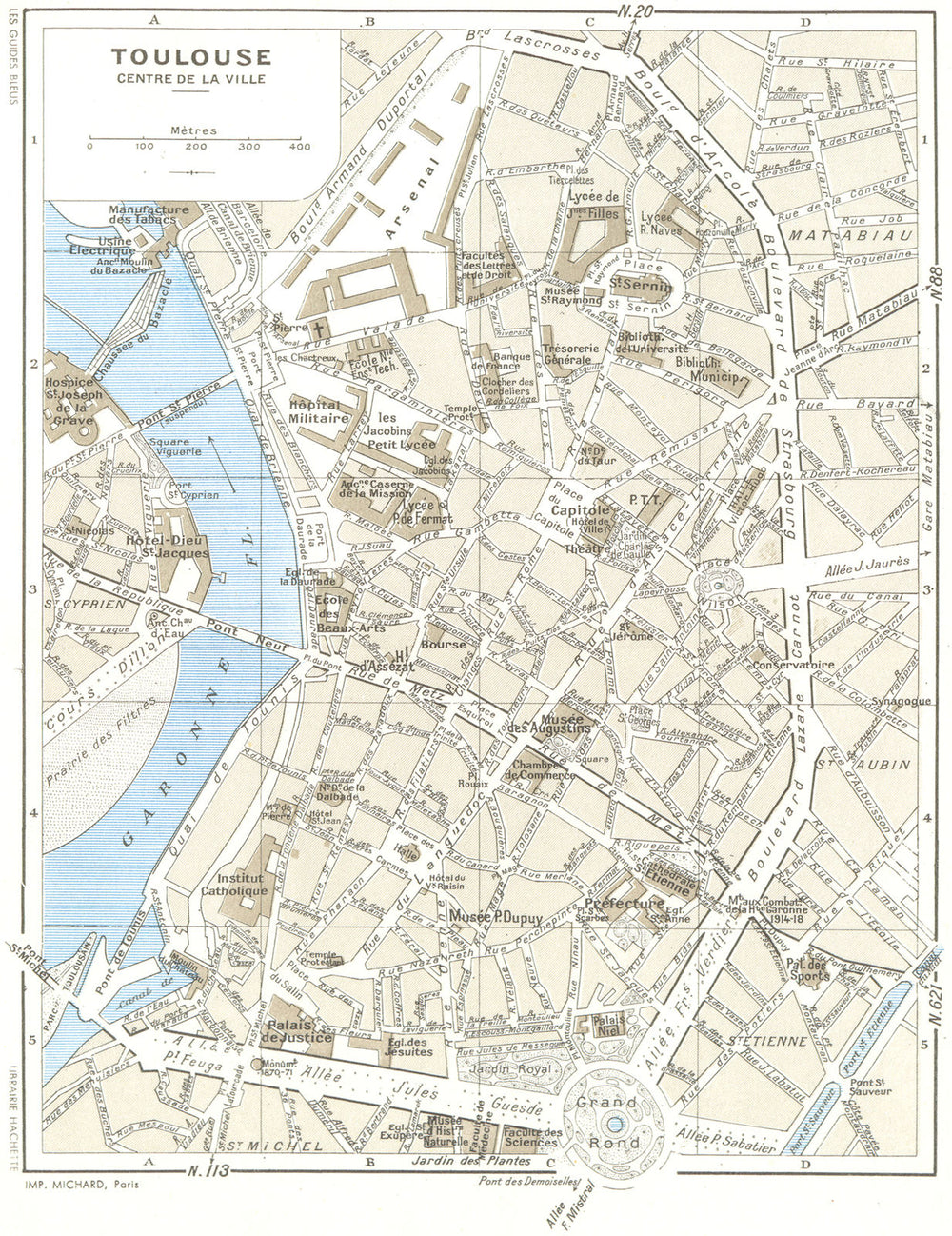 HAUTE-GARONNE. Toulouse. Centre de Ville 1959 old vintage map plan chart
