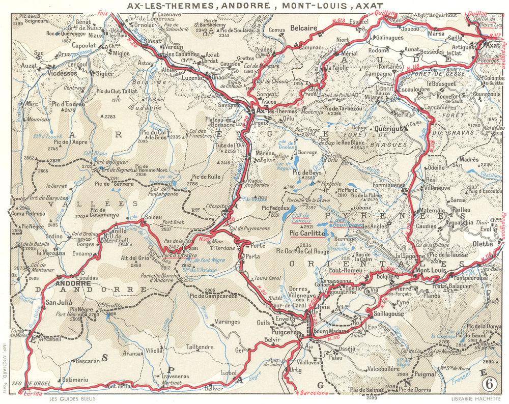ARIEGE. Ax-Thermes, Andorre, Mont-Louis, Axat 1959 old vintage map plan chart