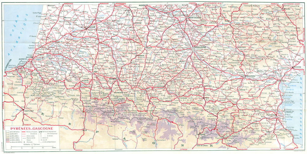 FRANCE. Pyrenees-Gascogne 1959 old vintage map plan chart