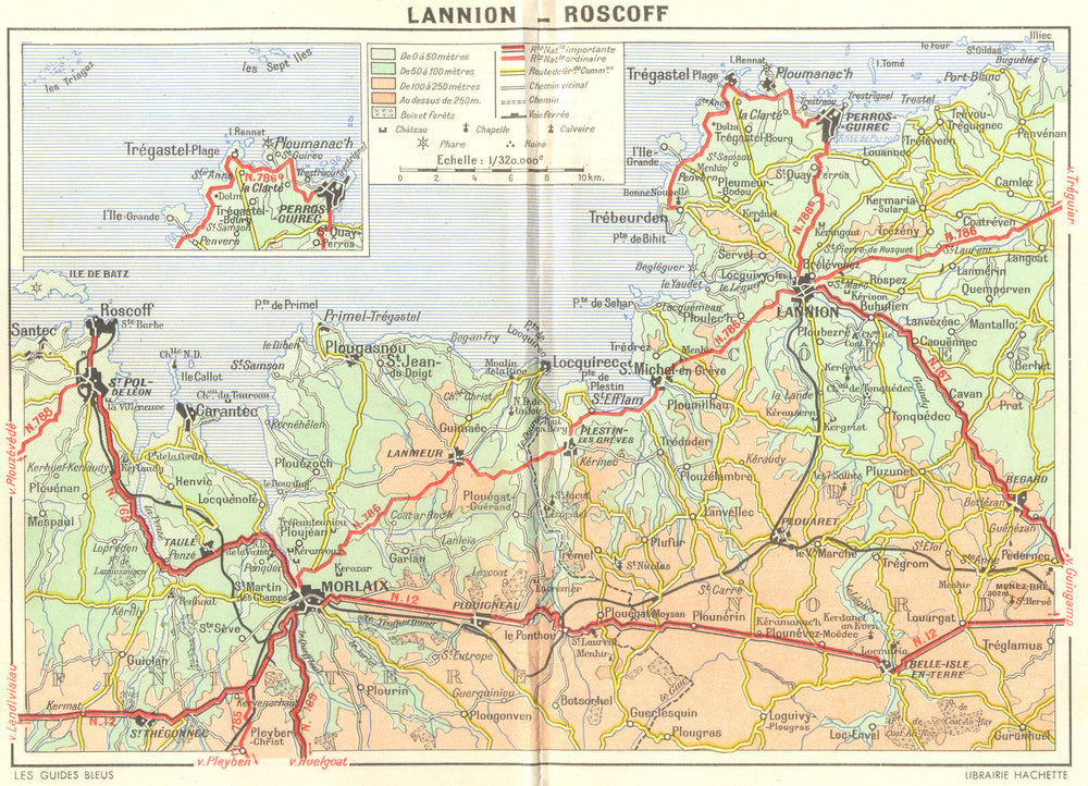 BRITTANY. Morlaix Ses Plages. Lannion Roscoff 1948 old vintage map plan chart